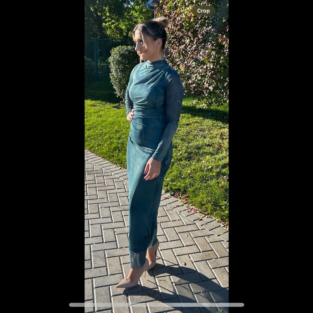 Elegant Teal Long Sleeve Dress Zara